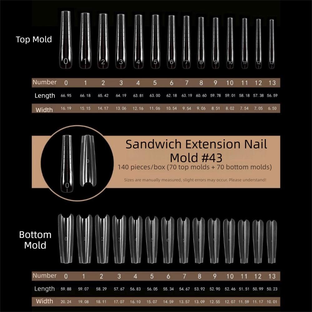 140/280pcs Square Oval Nail Extension Forms 14 Sizes Coffin Nail Molds  Manicure Tools