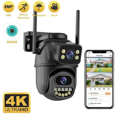 EU Plug 4K 8MP WiFi Surveillance Camera, Dual Lens, 4X Digital Zoom, AI Human Detect, ONVIF, Outdoor Security PTZ IP Cameras