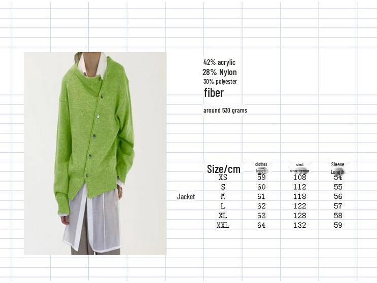 Spring Korean Style Slanted Button Irregular Cardigan, Round Neck Knit Outerwear for Women