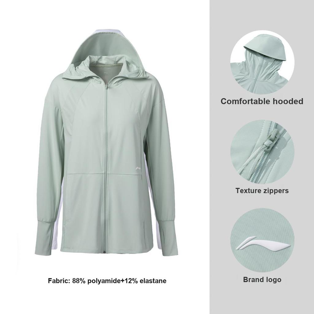 Li Ning Fitness Loose Cooling Comfortable Breathable Sun Protection Clothing Women tops Sheep-Fat-Green AFDVA74-3
