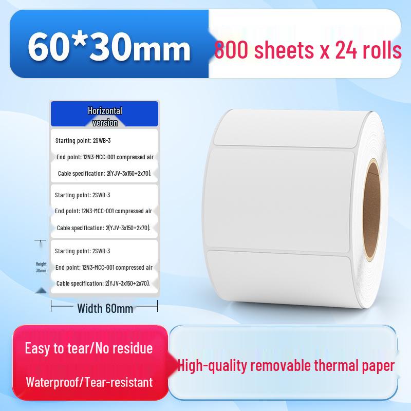 Waterproof Synthetic Thermal Label Paper 60x40 - Freezer Safe, Self-Adhesive, Durable