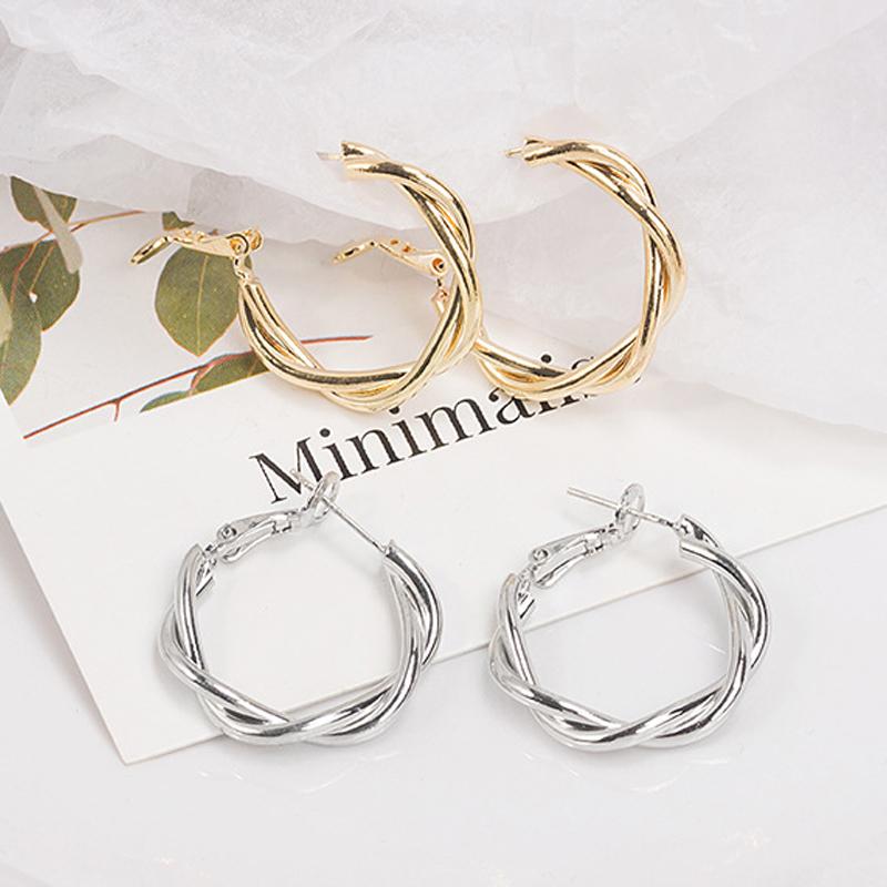 Simple Braid Round Circle Drop Earrings for Women Party Golden Silver Metal Dangle Earrings Trendy Geometry Jewelry Gift