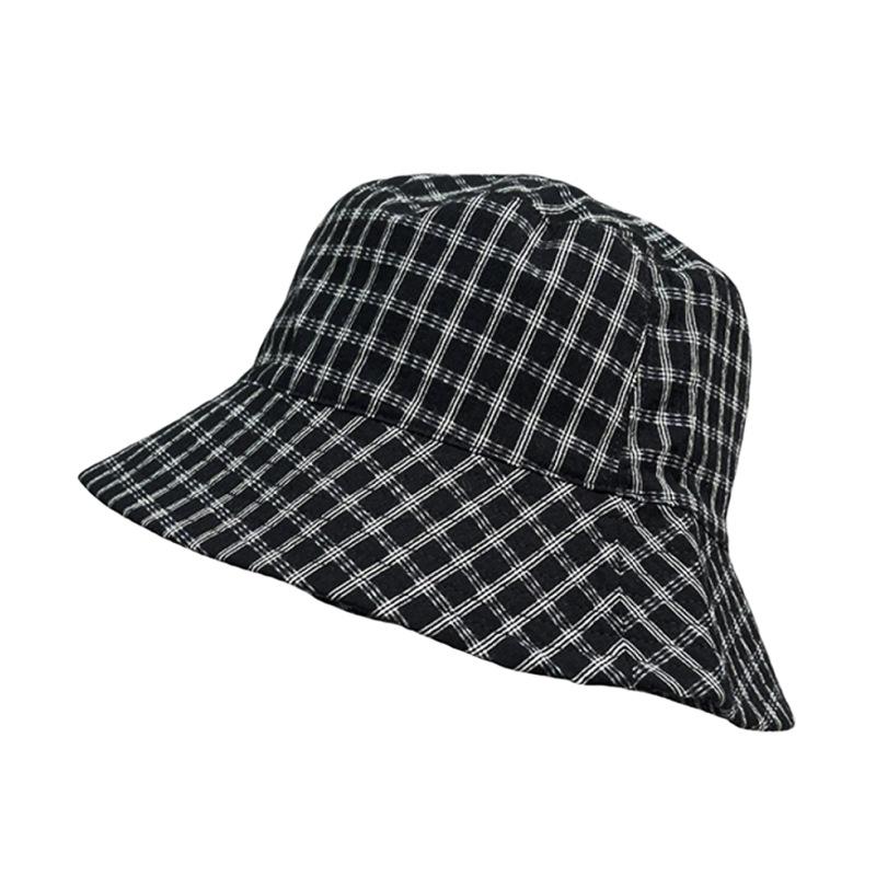 Karierter doppelseitiger dünner Fischerhut Damen Sommer Beckenhut Einfacher Fischerhut Vielseitiger Sonnenschutz Beckenhut