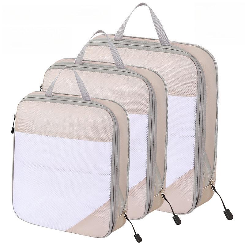 

New Travel Compression Organizer Set 3 Pcs Luggage Packing Cubes for Clothes Shoes Waterproof Suitcase Storage Bags бежевый