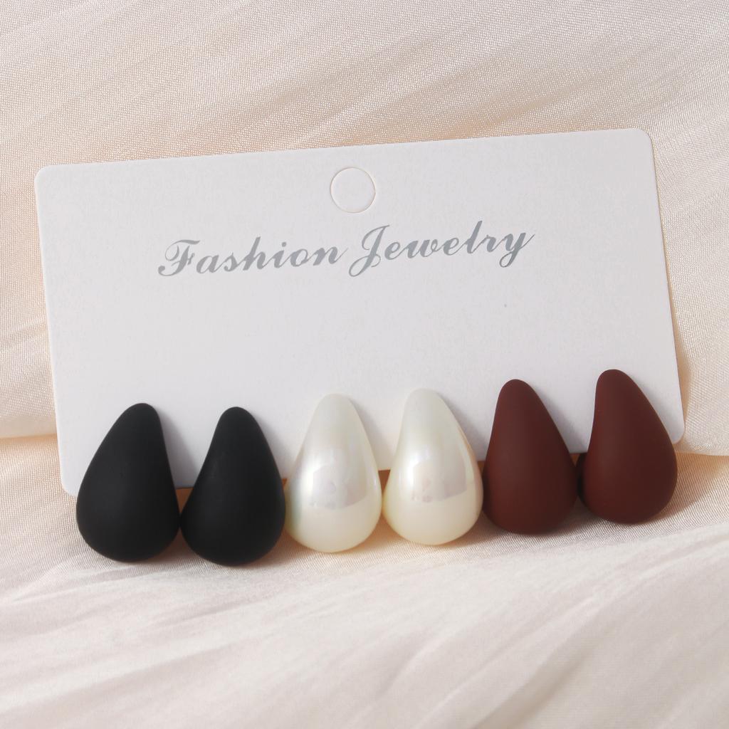 6Pcs Classic 3-Color Waterdrop Stud Earrings Women's Smooth Punk Earring Set, Versatile Party Dating Zircon for Daily Use