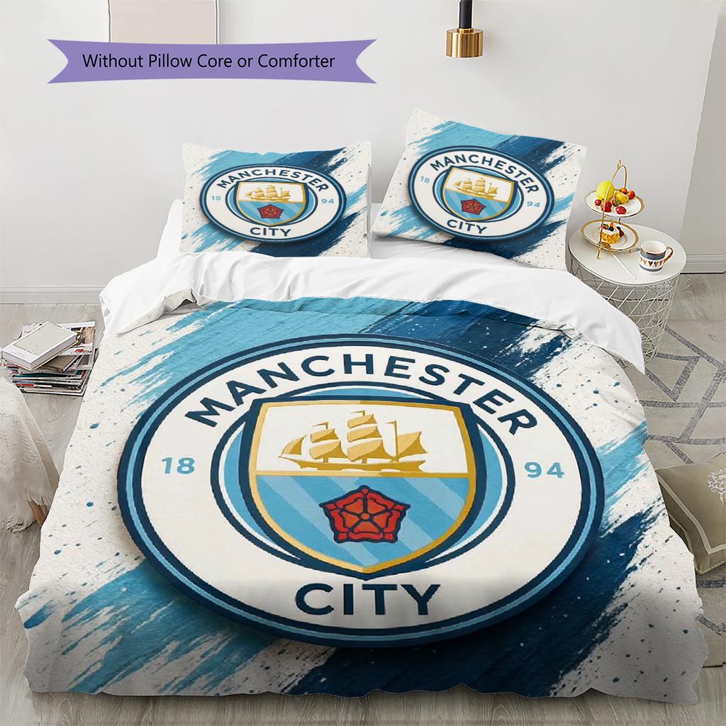 Manchester City FC Pattern Bedding Home Decoration Birthday Gift (1 * duvet cover + 2 * pillowcase, without core)