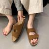 Fashion Summer New Style Flat Sandals Women Fashion Round Head Shallow Mouth Open Toe Cow Suede Set Foot Anti-slip Wear Slippers
