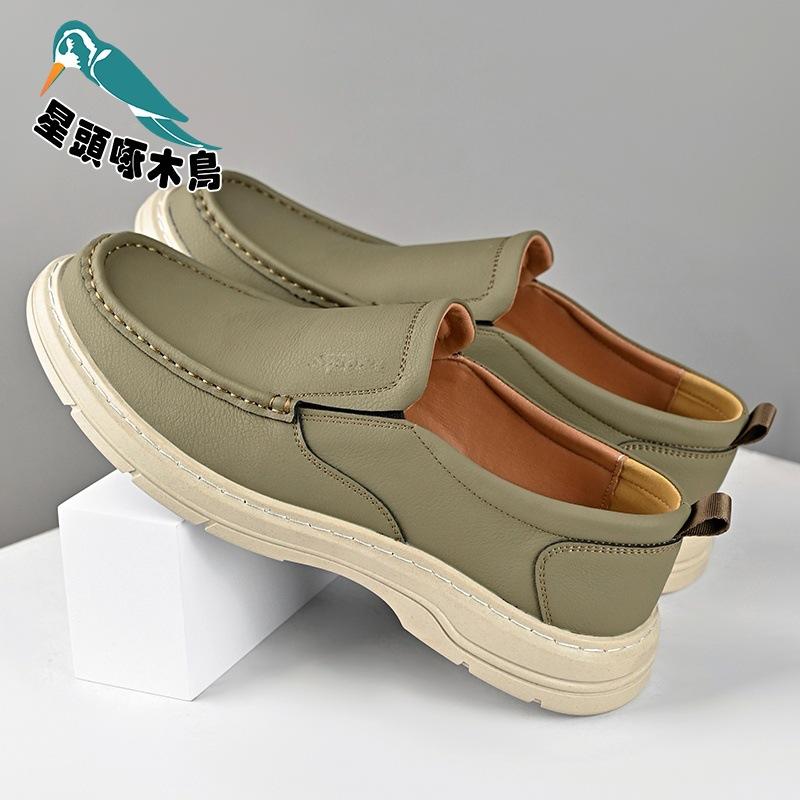 

Doudou shoes men s first layer cowhide white leather loafers casual lazy one-pedal leather shoes 44