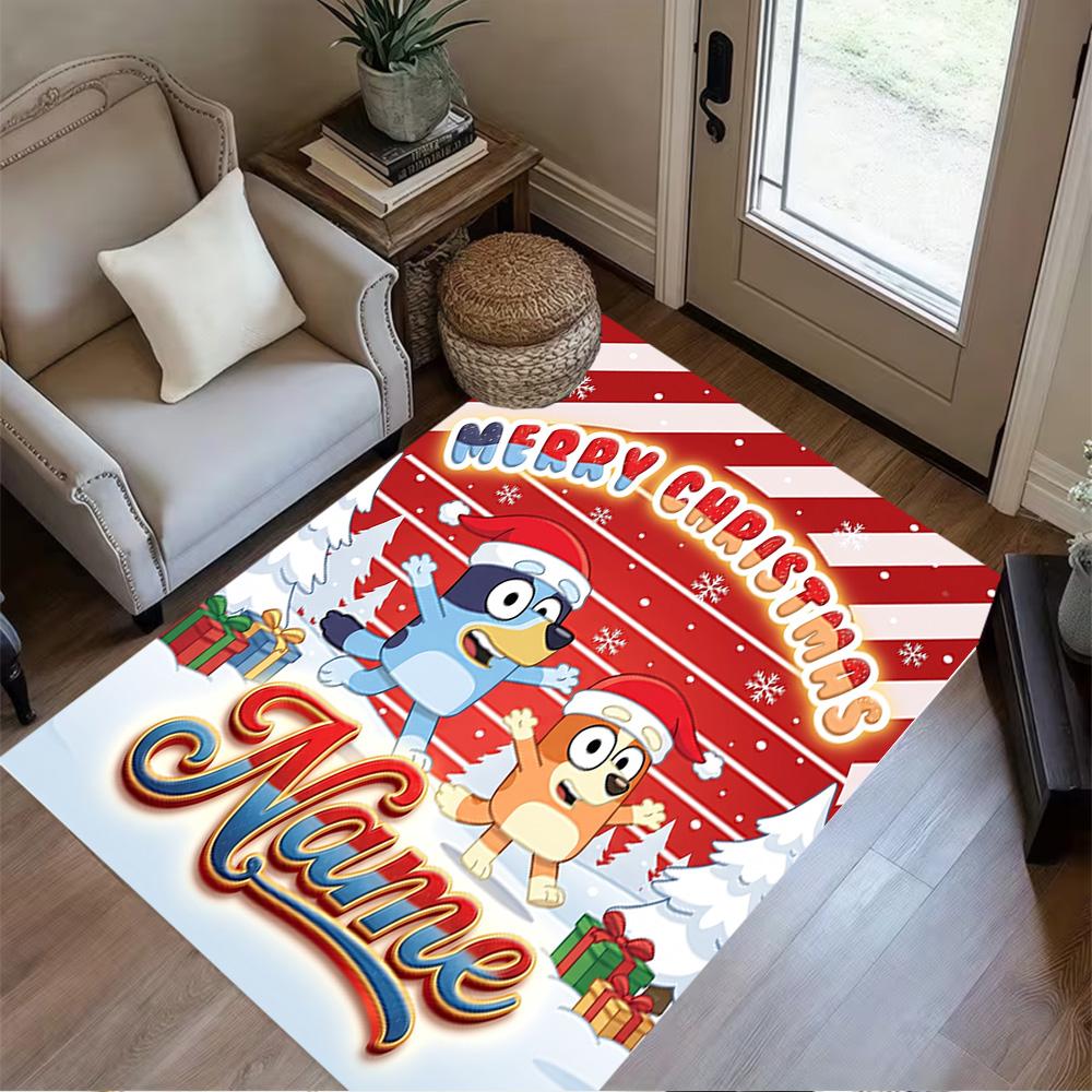 Merry Christmas Celebration Personalized Name Floor Mat Design for Playrooms Foyer Game Room Kitchen Anti-slip Rug Office home decor Wedding Party Gif