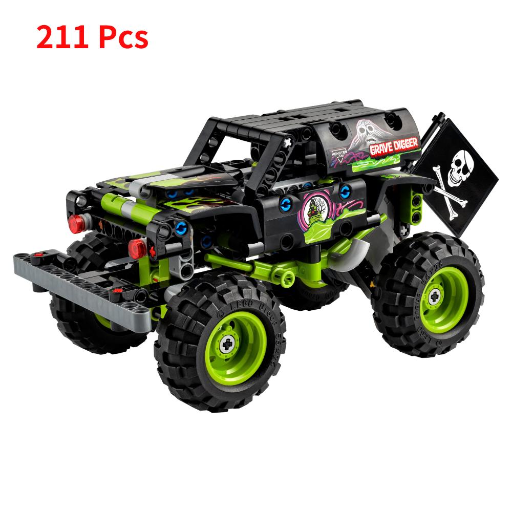 42118 Technic Monster Jam Grave Digger Fahrzeug Bausteine Set 2 in 1 Off Road Stunts Rückziehmotor Auto Spielzeug Weihnachtsgeschenke