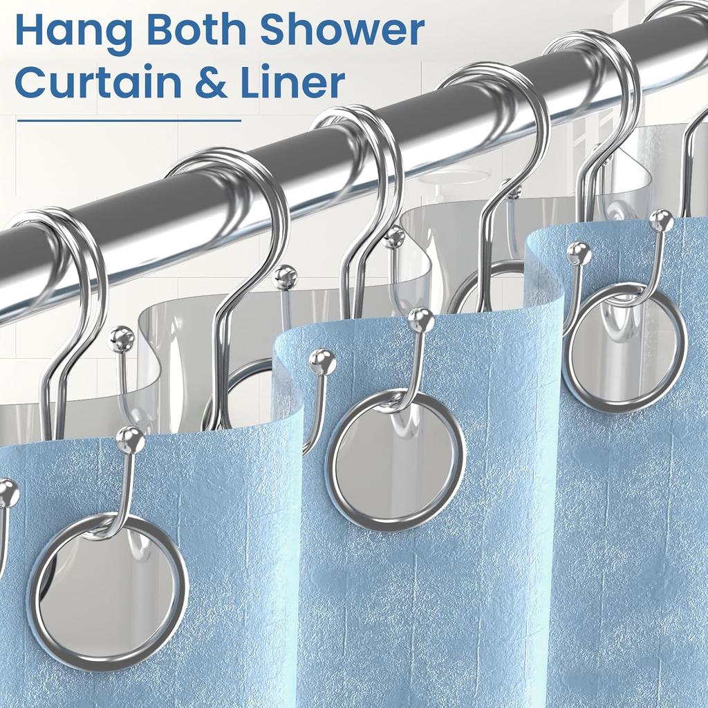 Chrome Shower Curtain Hooks Double Sided,Rust Proof Double Shower Curtain Rings for Bathroom Shower Rods, Anti-Drop Double Shower Rings for Curtain,