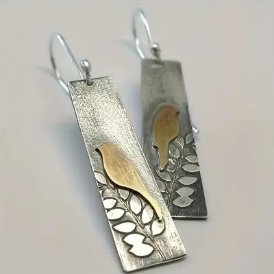 Delicate Earrings for Women Square Bird Animal Copper Color Metal Inlaid Dangle Earrings Jewelry Trendy Female Gift