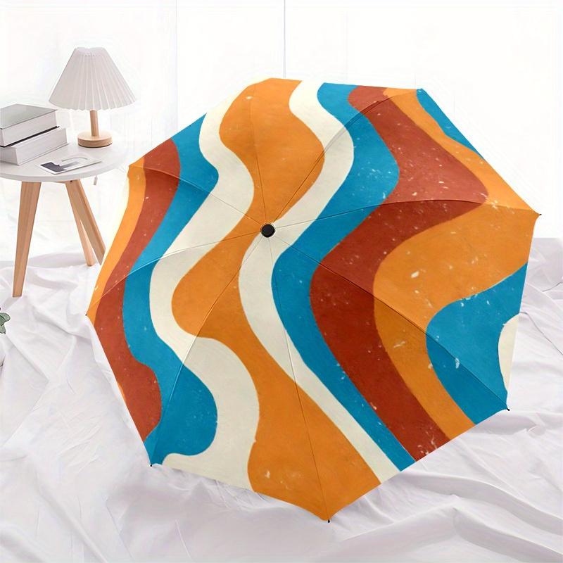 1pc Abstract Waves Automatic Open/close Folding Compact Umbrella, 8 Rib Sturdy Canopy, Lightweight Portable, Everyday Use, Gift,,102