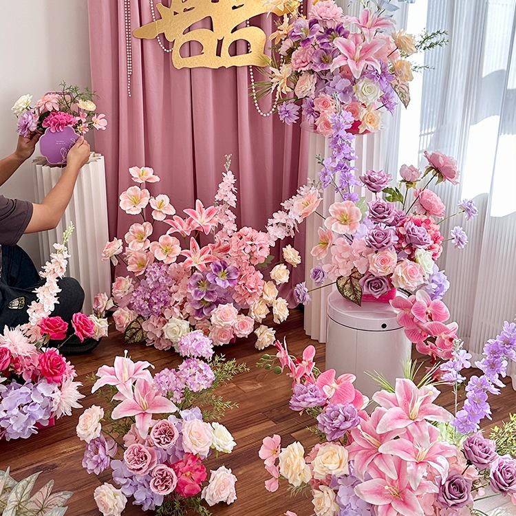 

Mori-Style Artificial Ground Flower Arrangement for Weddings and Dining Tables Folded Fan Curtain Hanging 9