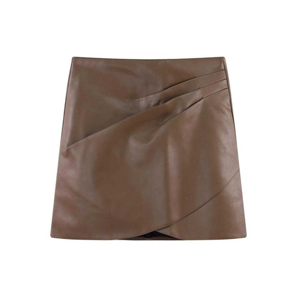 Women's A-Line Plus Size High Waist PU Leather Skirt – Korean Style, Irregular Hem, Anti-Exposure, Hip-Hugging for Autumn