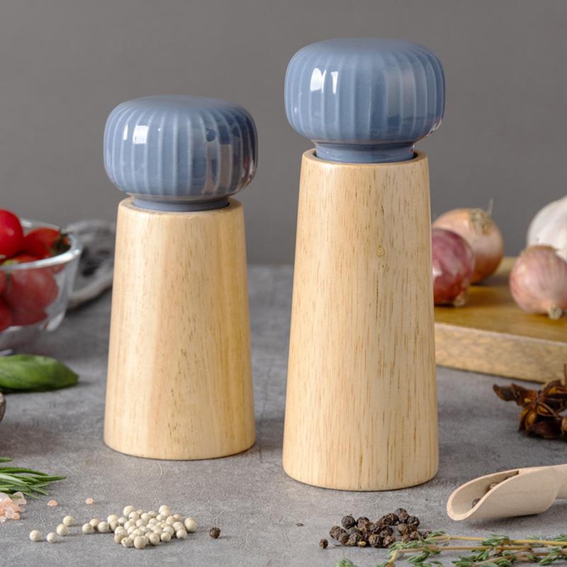 6/7Inch Pepper and Salt Grinder Manual Salt and Pepper Grinder Adjustable Roughness Ceramic Core Oak Spice Salt Grinder