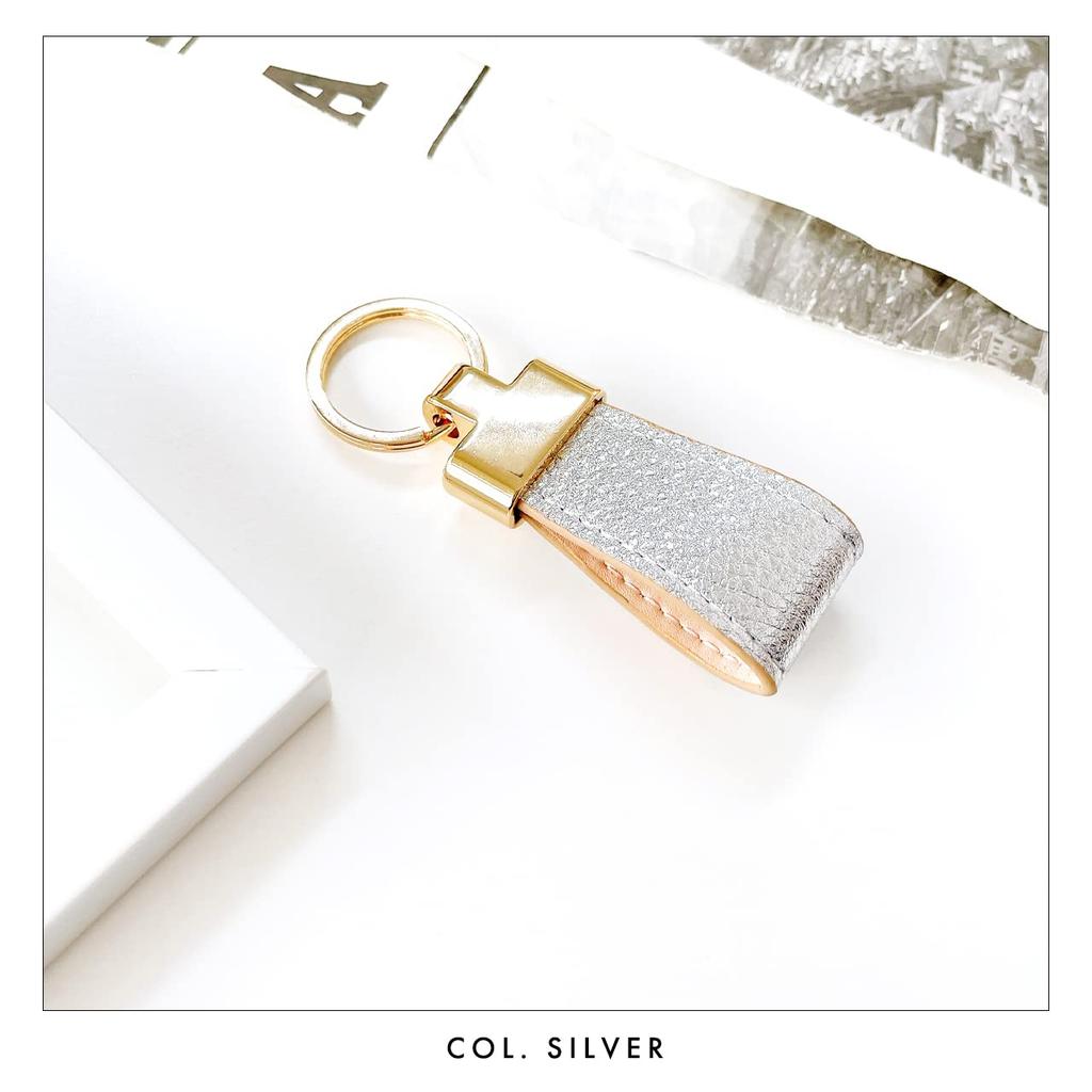Genuine Leather Glitter Smart Key Ring for Women, Double Ring, Genuine Leather Key Ring, Leather Keychain, Bag Charm [NB] Bronze