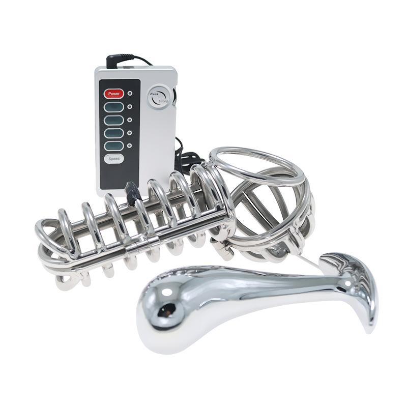 Heavy Electric Shock Chastity Lock G-Spot Butt Plug Combination Suit Male Training Masturbation Tool Adult Sex Product