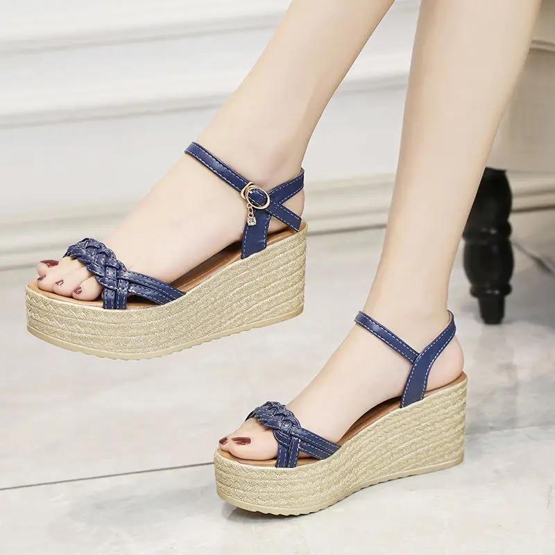 Fashion Casual 2025 Luxury Buckles Wedges Heel Woman Shoes Chic and Elegant Shoe Original Summer Offers Trending Daily Sandals for Women