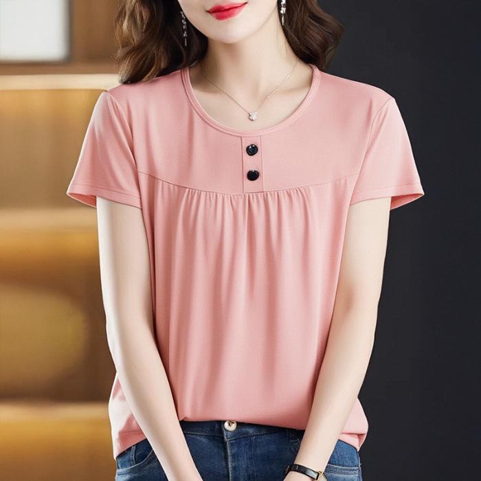 Dámské tričko s krátkým rukávem na léto Volné Nadměrné velikosti Mikina s polovičním rukávem pro matky Top zakrývající bříško