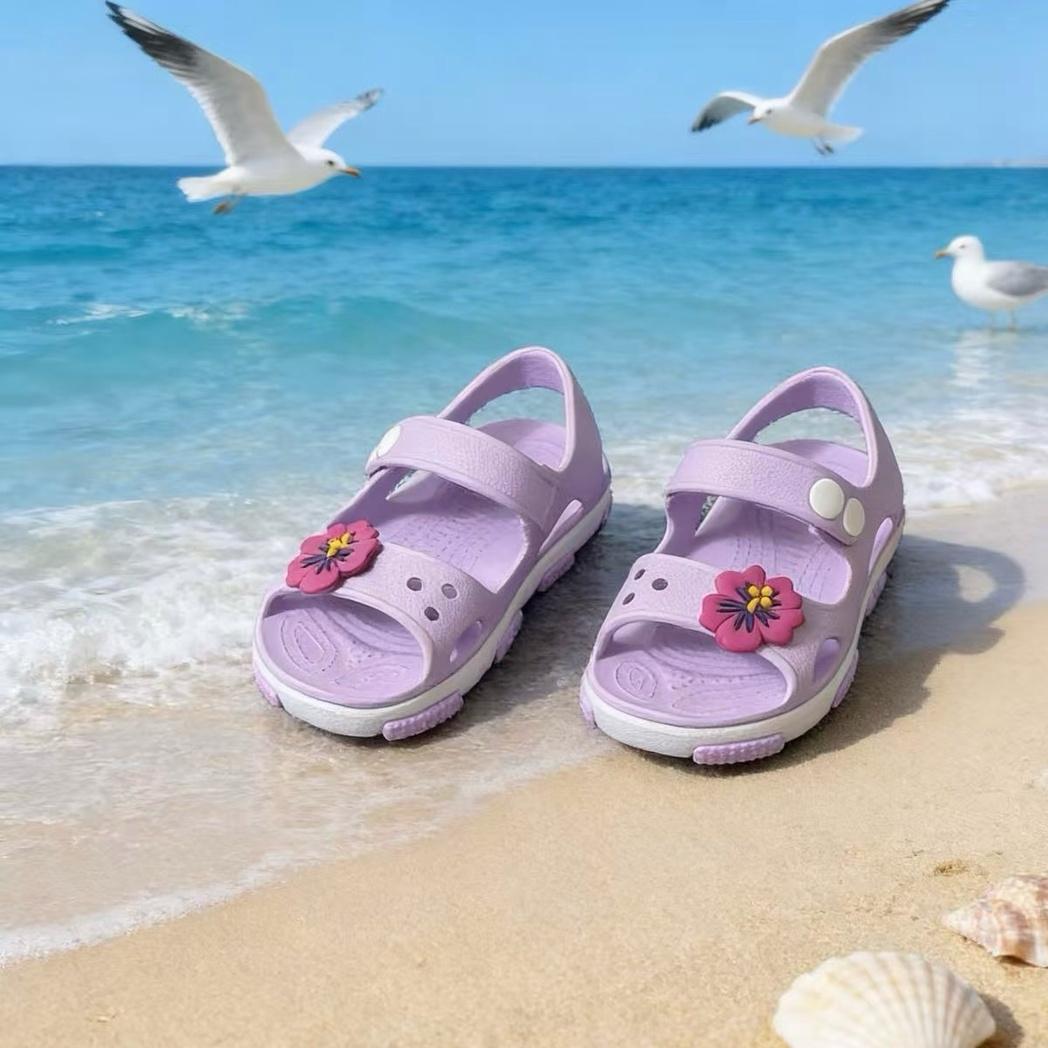 

Toddler Girls Sandals Multi-Color Flower Decor Velcro Closed Toe Summer Outdoor Breathable Shoes 25