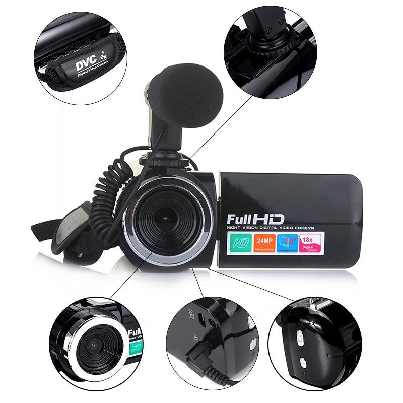 Videocamera 4K Full HD Videocamera 2400 MP Videocamera per visione notturna IR Schermo LCD touch da 3 pollici Fotocamera zoom 18X con microfono