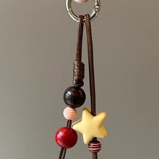 Handy-Lanyard Dickes Ölwachs-Seil Handgeflochten Stark Belastbar Anti-Verlust Anti-Diebstahl Handy-Riemen mit Holzperlen Sternen-Dekor