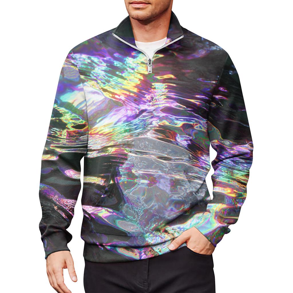 Men's Loose Casual 1/4 Zip Sweatshirt Fashion Printed Long Sleeve Top With Pockets