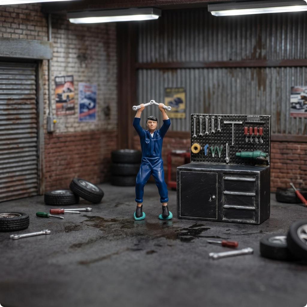 1/64 Maßstab Reparaturarbeiter Figur Realistisches Mini-Reparaturmann-Modell Detaillierte Figur für Sandtisch Werkzeug