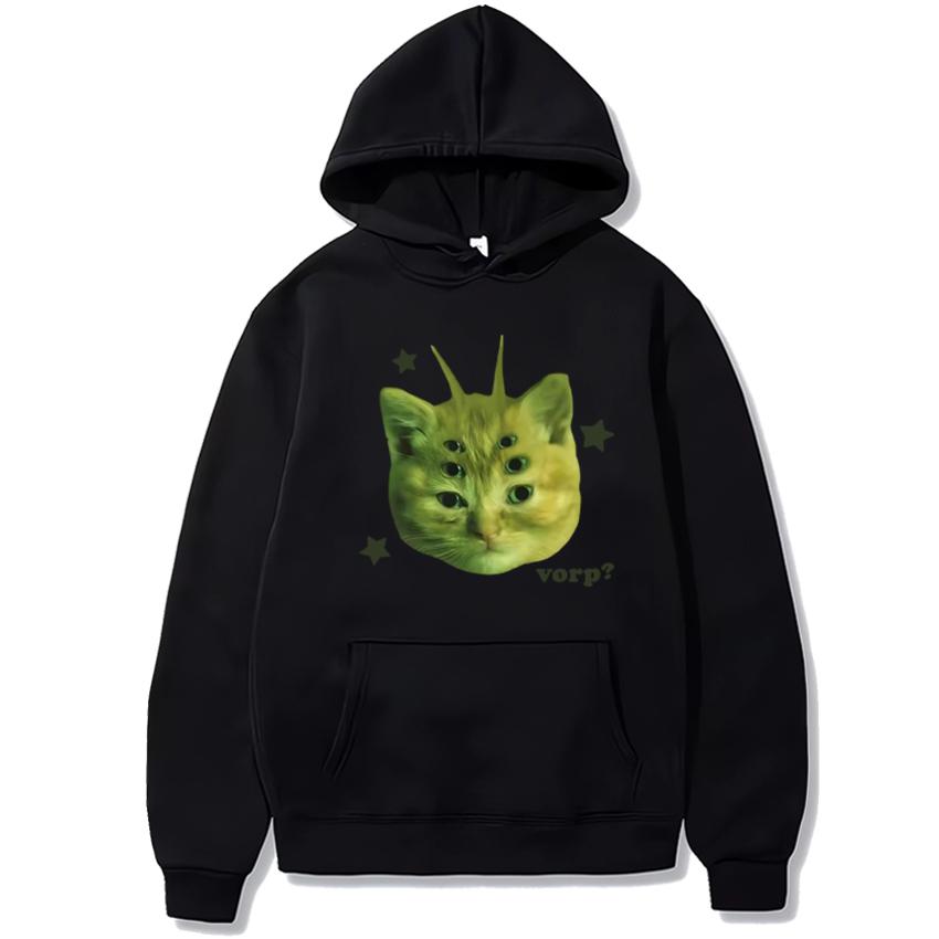 2025 New In Funny Alien Cat Vorp Meme Graphics Hoodies Autumn Winter Unisex Harajuku Fleece Sweatshirt Men Women Casual Pullover