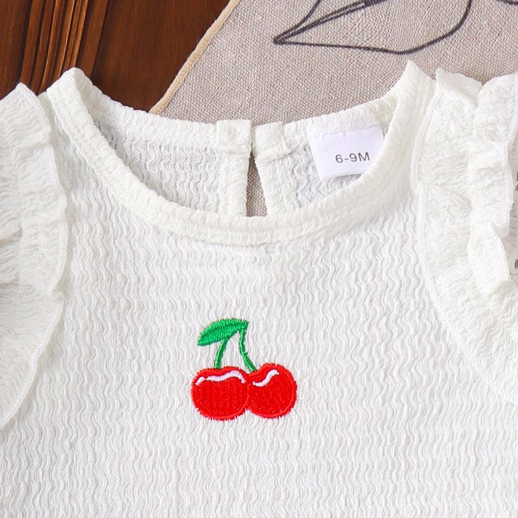 Children's Fashion Set: Summer Girls' Cherry-Print Tank Top + Vintage-Style Jeans Set
