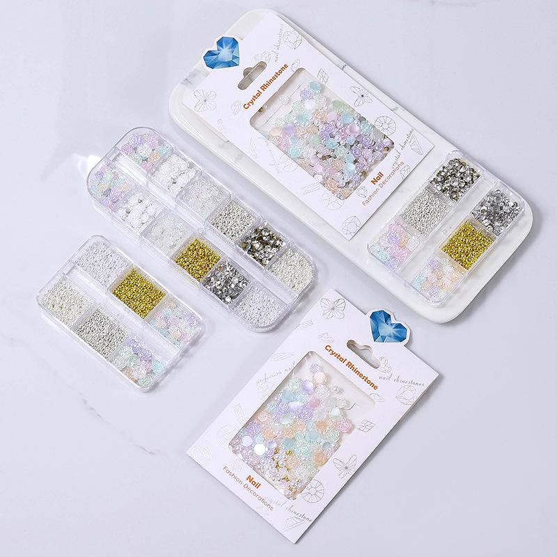 Color Camellia Nail Art Jewelry Diamond Mixed 6 Grid 12 Grid Set Nail Art Ornament Nail Art Accessories Material Pack