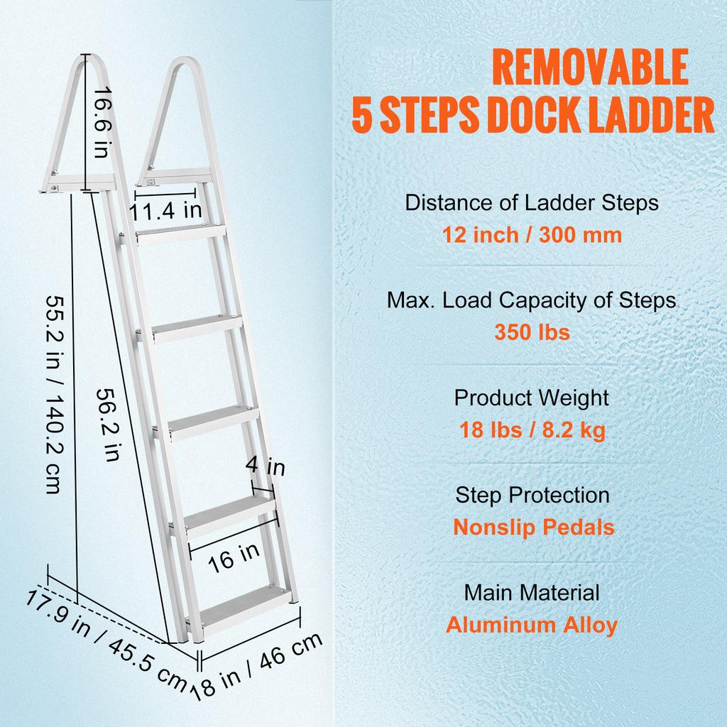 SucceBuy 3/4/5 Steps Removable Dock Ladder 350/500Lbs Load Pontoon Boat Ladder with Rubber Mat for Lake, Marine Boarding, Pool