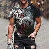 Men's 3D Tiger Pattern Short Sleeved Round Neck T-shirt, Breathable and Stylish, Suitable for Outdoor