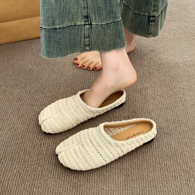 Niche woven pig's trotters, half slippers, women's shoes, summer wear with skirts, one foot split toes