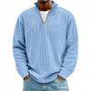 Fall Winter Men's Ribbed Knit Quarter Zip Pullover Long Sleeve Stand Collar Casual Sweatshirt