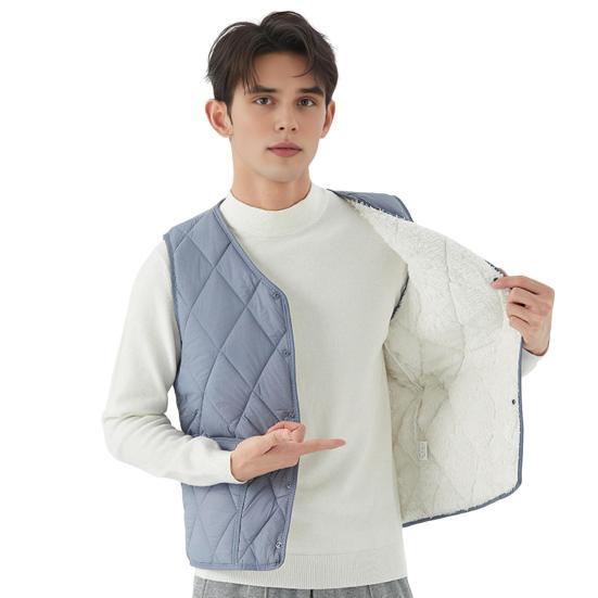 Men Winter Waistcoat No Collar Single Breasted Solid Color Waistcoat with Pockets Thickened Velvet Lining Vest Coat