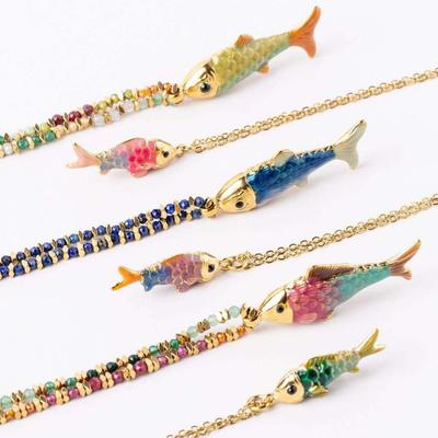 Beliebte Farbe Seil Halskette Ozean Kleiner Fisch Edelstahl Anhänger Hohe Qualität Farbe Halskette Mode Einzelstück