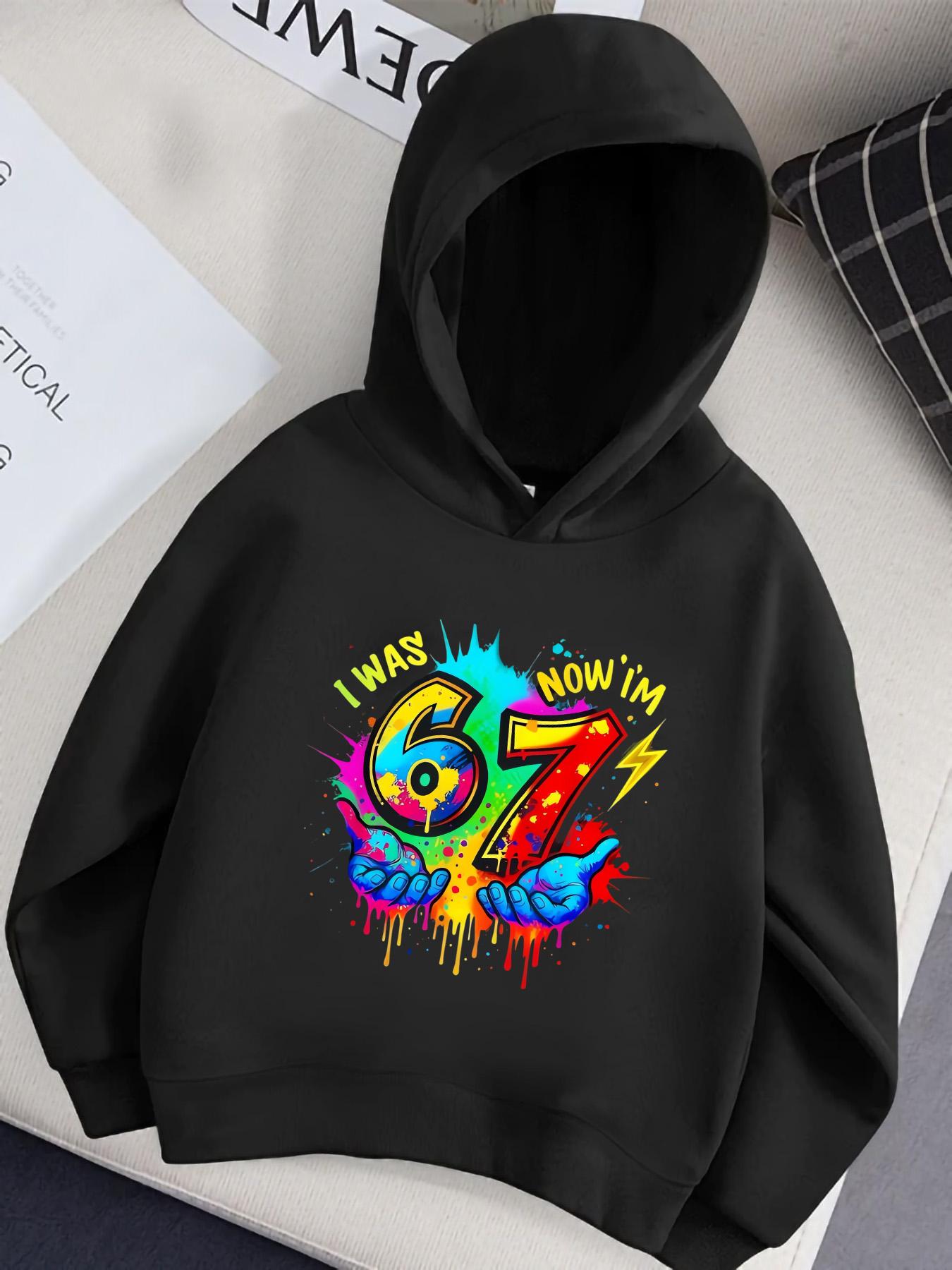 6 To 7 Years Old Birthday Theme Black Hoodie: Splashed Ink Graffiti Number Print 100