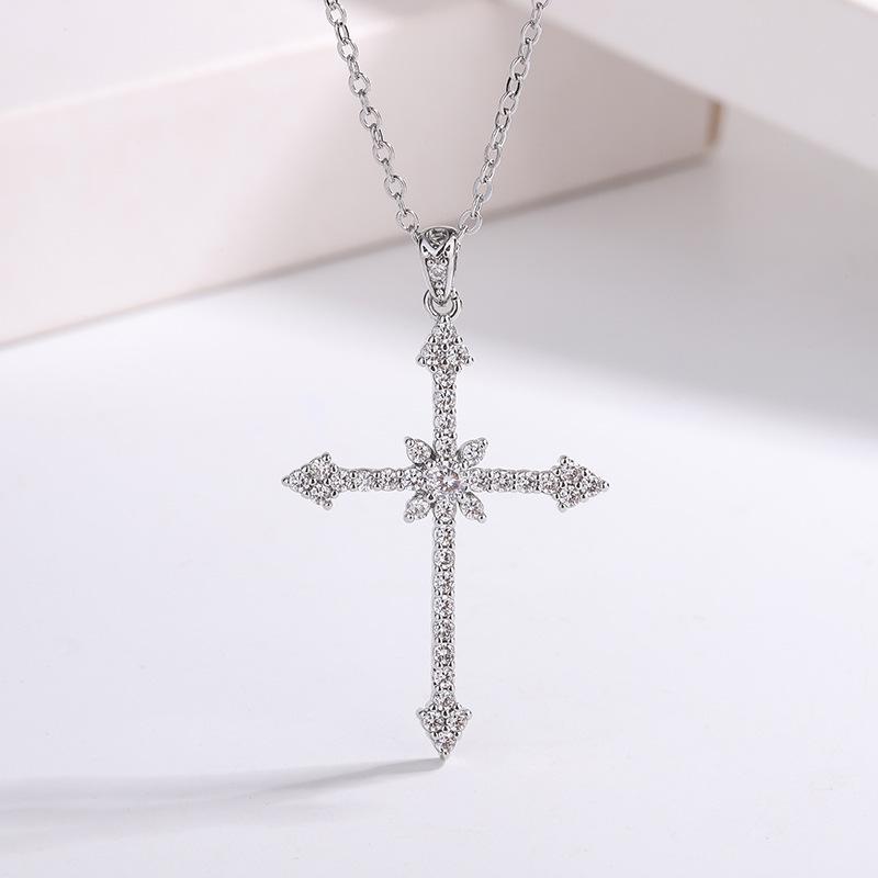 Women's Non-Fading Micro-Paved White Gold Cross Necklace - Christmas Gift Jewelry