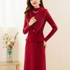 Two-piece Knitted Dress Set for Women Solid Color Long-sleeved Sweater Casual Pullover Warm Pullover Dress Knitwear