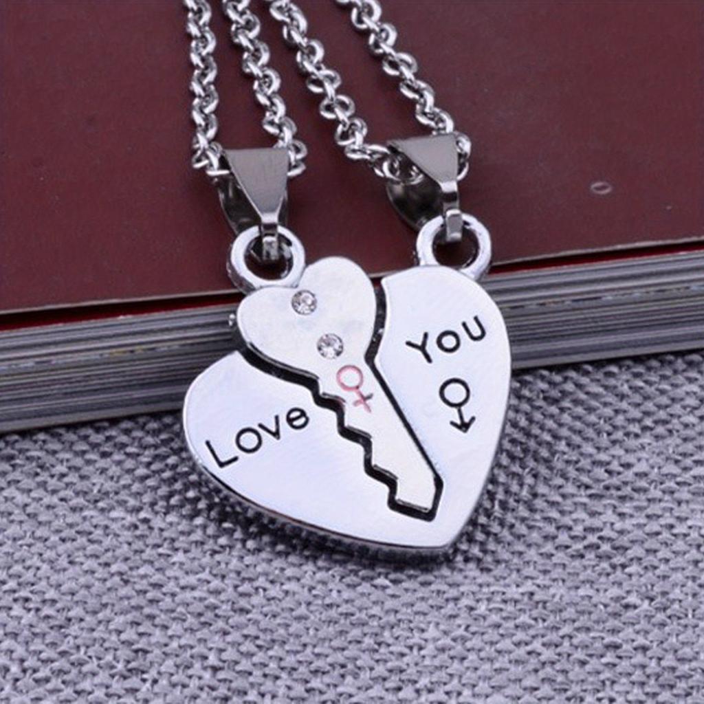 A Set of Two Minimalist Creative Heart-Shaped Key Pendants 'Love You' Couple Necklaces, Symbolizing Friendship, Commitment, And Love, Perfect As Fashi
