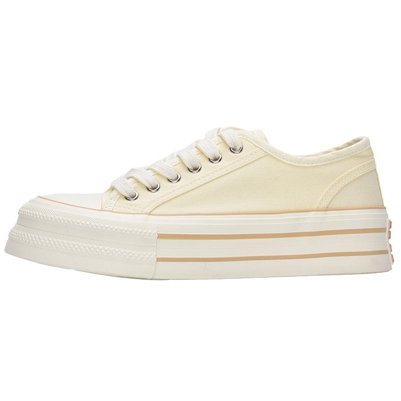 Cream platform canvas shoes women's 2025 new summer thin little white shoes versatile niche big head shoes student board shoes