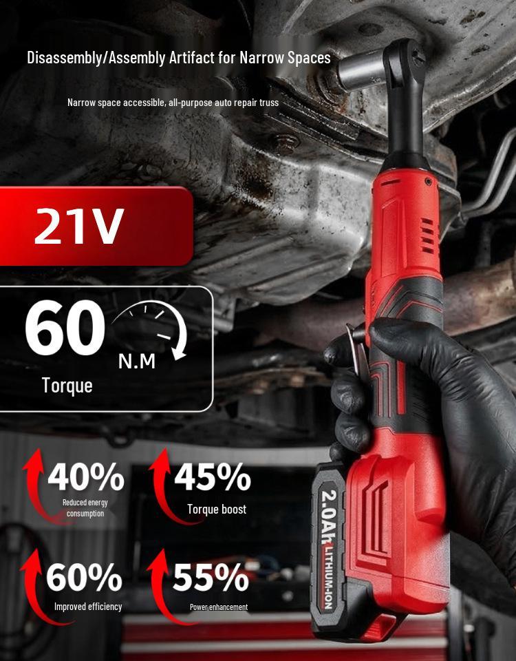 21V Electric Right Angle Ratchet Wrench with Lithium Battery for Auto Repair and Installation
