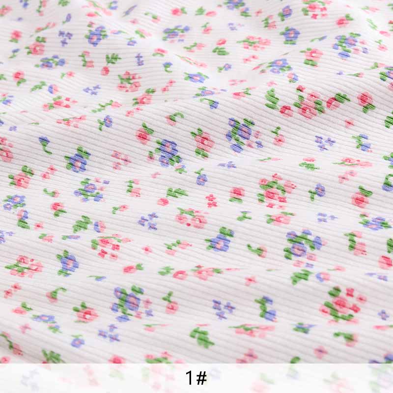 Thin Tissue Print Floral Fabric Rib Stretchy Jersey Fabric For Sewing Summer Dress Or Tops  50*150cm YHA0275