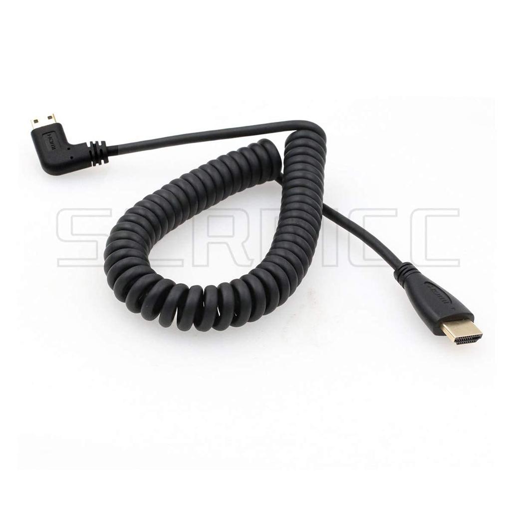 SZRMCC Right Angle Mini HDMI to HDMI High Speed Coiled Cable for Canon Sony DSLR Cameras and ATOMOS Monitors CX7/SR7E