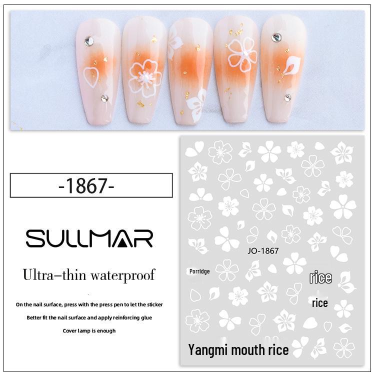 Elegant White Five-Petal Flower Watercolor Nail Stickers - Fresh Adhesive Decals