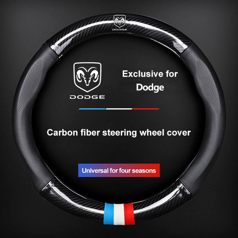 1Pcs Carbon Fiber Car Steering Wheel Cover Emblem Car Accessories for Dodge Journey Ram 1500 Dart Dakota Durango Challeager NITRO SRT Charger