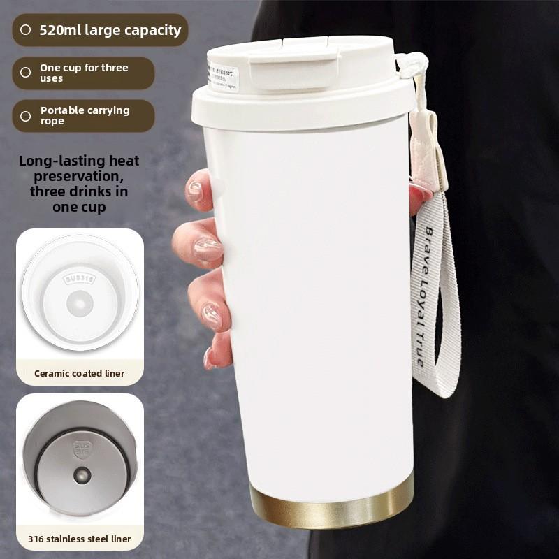 

Милая чашка-термос большой вместимости, высокая ценность, чашка для воды из нержавеющей стали 316, портативная веревка, чашка для кофе 520ml