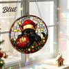 Christmas Theme Hanging Signs 2D Acrylic Suncatcher Stained Glass Style Black Cat Window Hanging Decorative Wall Plaques Colorful Plaque with Chain